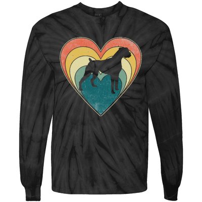 Vintage Boxer Dog Heart Valentines Day Tie-Dye Long Sleeve Shirt