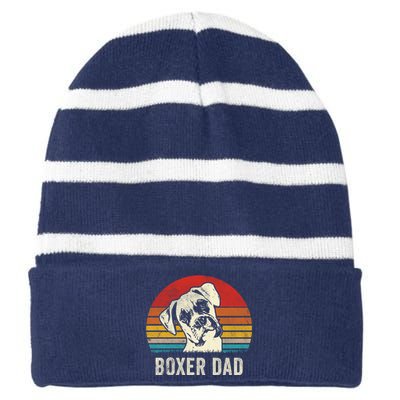 Vintage Boxer Dad Ever Daddy Funny Gift Dog Dad Father Gift Striped Beanie with Solid Band