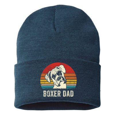 Vintage Boxer Dad Ever Daddy Funny Gift Dog Dad Father Gift Sustainable Knit Beanie