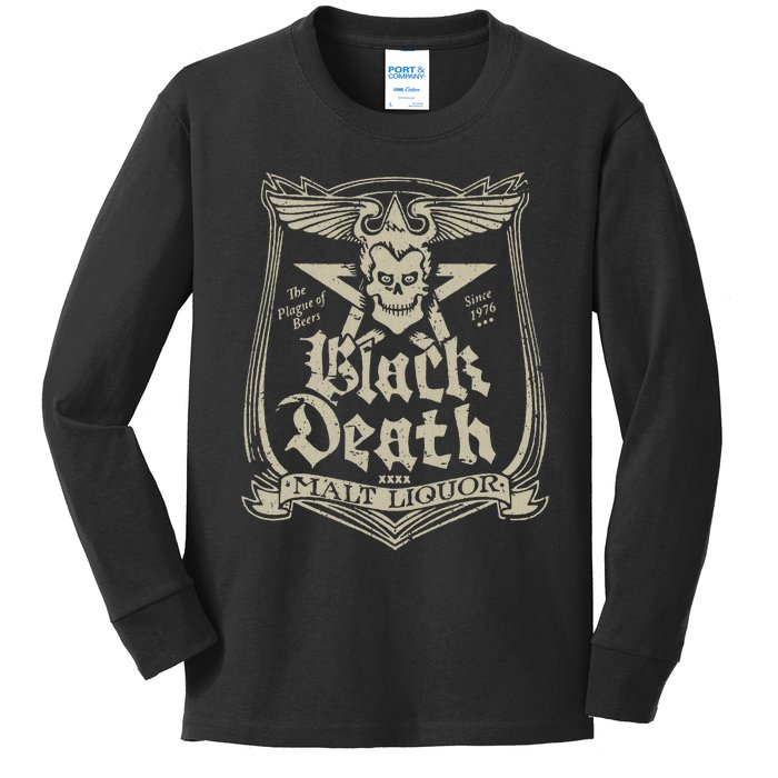 Vintage Black Death 70s Skull Malt Liquor Kids Long Sleeve Shirt