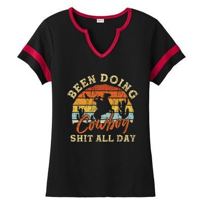 Vintage Been Doing Cowboy Shit All Day Funny Cowboy Ladies Halftime Notch Neck Tee