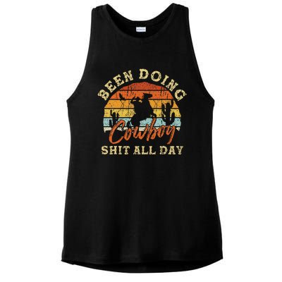 Vintage Been Doing Cowboy Shit All Day Funny Cowboy Ladies PosiCharge Tri-Blend Wicking Tank