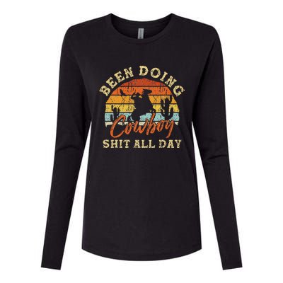 Vintage Been Doing Cowboy Shit All Day Funny Cowboy Womens Cotton Relaxed Long Sleeve T-Shirt