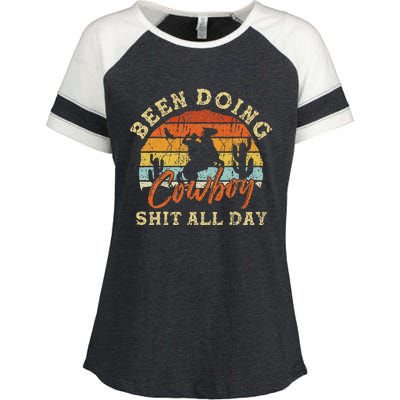 Vintage Been Doing Cowboy Shit All Day Funny Cowboy Enza Ladies Jersey Colorblock Tee