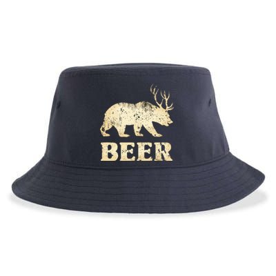 Vintage Bear Deer Funny Beer Sustainable Bucket Hat