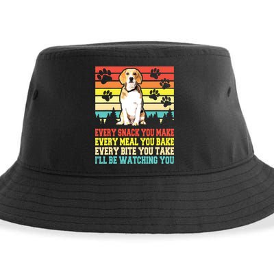 Vintage Beagle Dog Funny Every Snack You Make Bite You Take Sustainable Bucket Hat