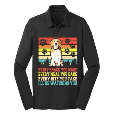 Vintage Beagle Dog Funny Every Snack You Make Bite You Take Silk Touch Performance Long Sleeve Polo