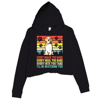 Vintage Beagle Dog Funny Every Snack You Make Bite You Take Crop Fleece Hoodie