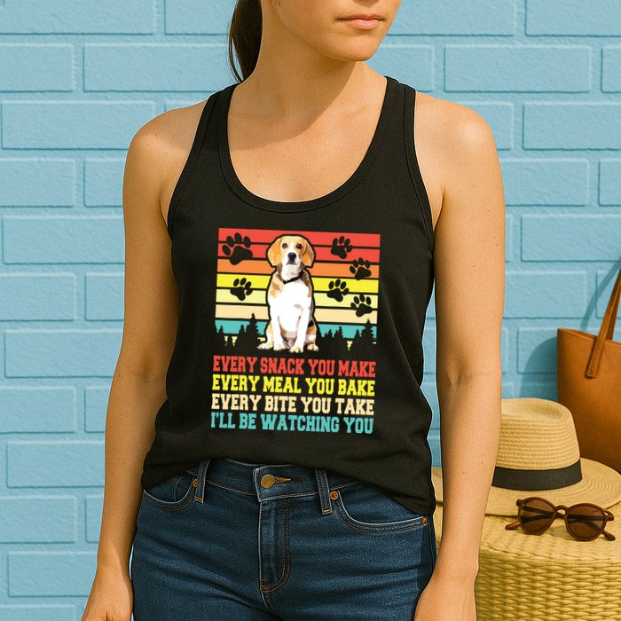 Vintage Beagle Dog Funny Every Snack You Make Bite You Take Womens Tank Top