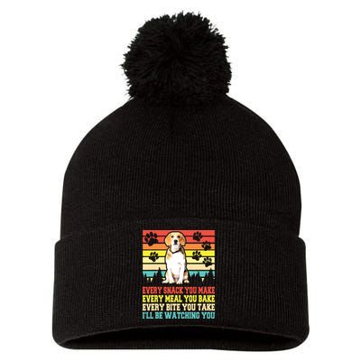Vintage Beagle Dog Funny Every Snack You Make Bite You Take Pom Pom 12in Knit Beanie