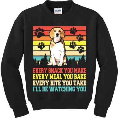 Vintage Beagle Dog Funny Every Snack You Make Bite You Take Kids Sweatshirt