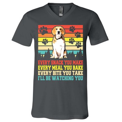 Vintage Beagle Dog Funny Every Snack You Make Bite You Take V-Neck T-Shirt