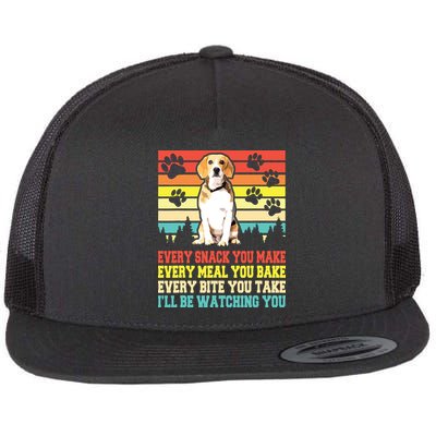 Vintage Beagle Dog Funny Every Snack You Make Bite You Take Flatbill Hat