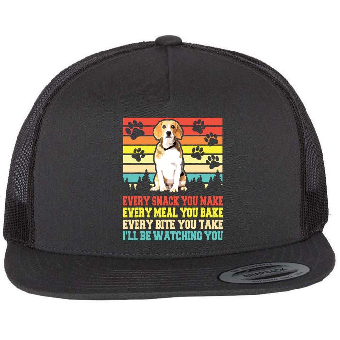 Vintage Beagle Dog Funny Every Snack You Make Bite You Take Flatbill Hat