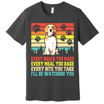 Vintage Beagle Dog Funny Every Snack You Make Bite You Take Premium T-Shirt