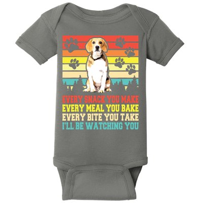 Vintage Beagle Dog Funny Every Snack You Make Bite You Take Baby Bodysuit