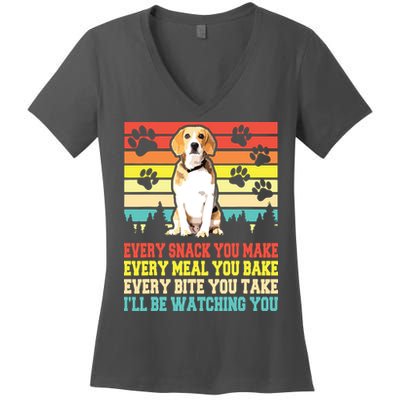 Vintage Beagle Dog Funny Every Snack You Make Bite You Take Women's V-Neck T-Shirt