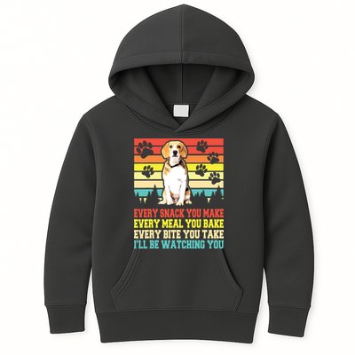Vintage Beagle Dog Funny Every Snack You Make Bite You Take Kids Hoodie