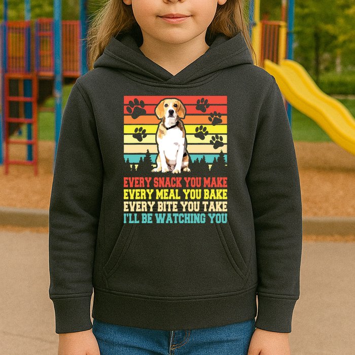 Vintage Beagle Dog Funny Every Snack You Make Bite You Take Kids Hoodie