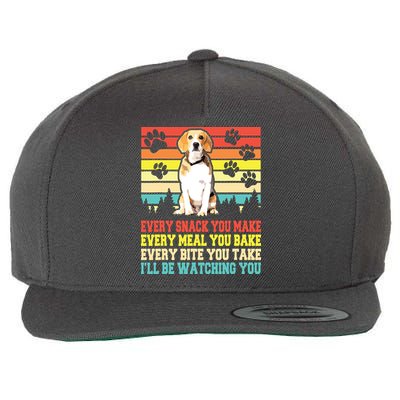 Vintage Beagle Dog Funny Every Snack You Make Bite You Take Wool Snapback Cap