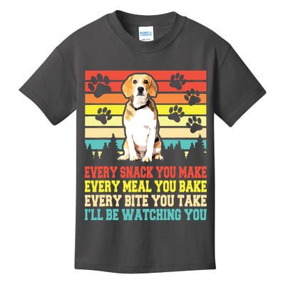 Vintage Beagle Dog Funny Every Snack You Make Bite You Take Kids T-Shirt