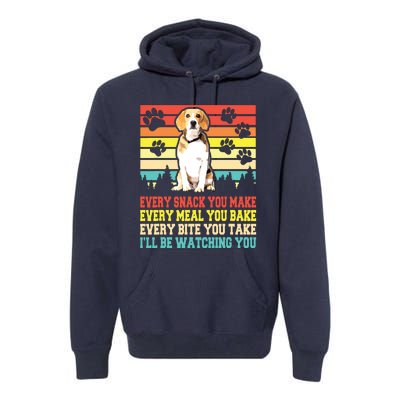 Vintage Beagle Dog Funny Every Snack You Make Bite You Take Premium Hoodie