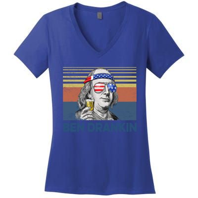 Vintage Ben Drankin Funny Gift Women's V-Neck T-Shirt