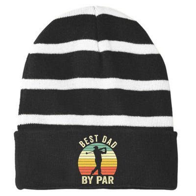 Vintage Best Dad By Par Fathers Day Golfing Striped Beanie with Solid Band