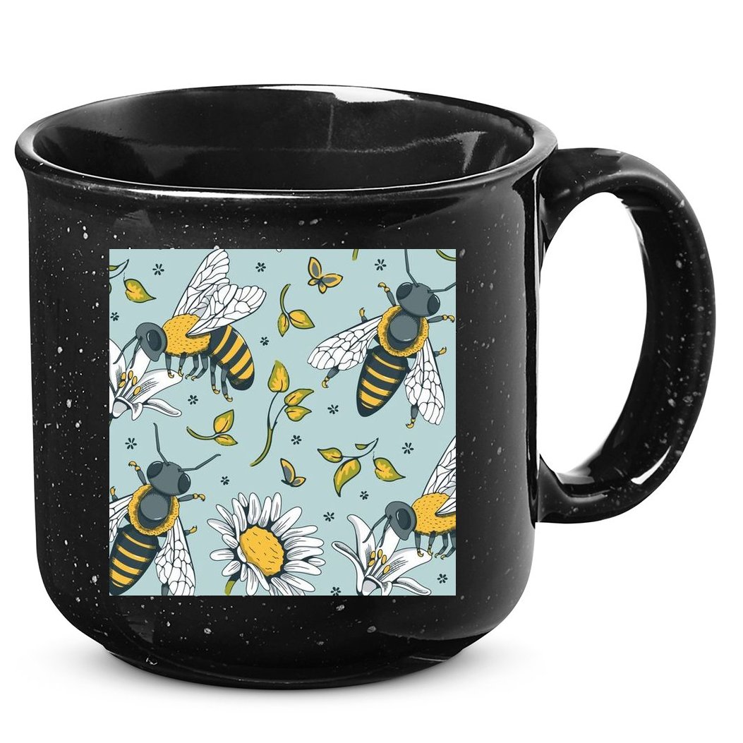 Vintage Bees Daisy Floral 15oz Campfire Ceramic Mug