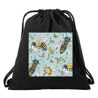 Vintage Bees Daisy Floral Drawstring Bag