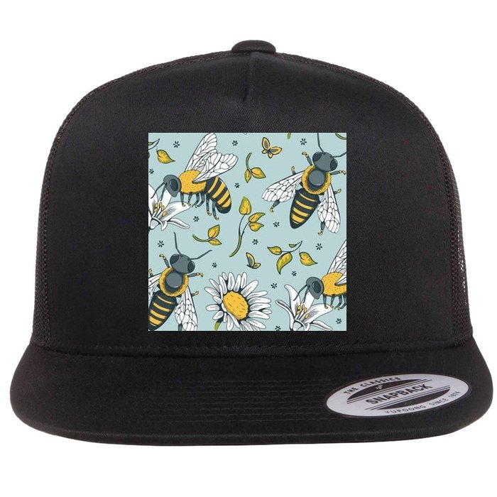 Vintage Bees Daisy Floral Flatbill Hat
