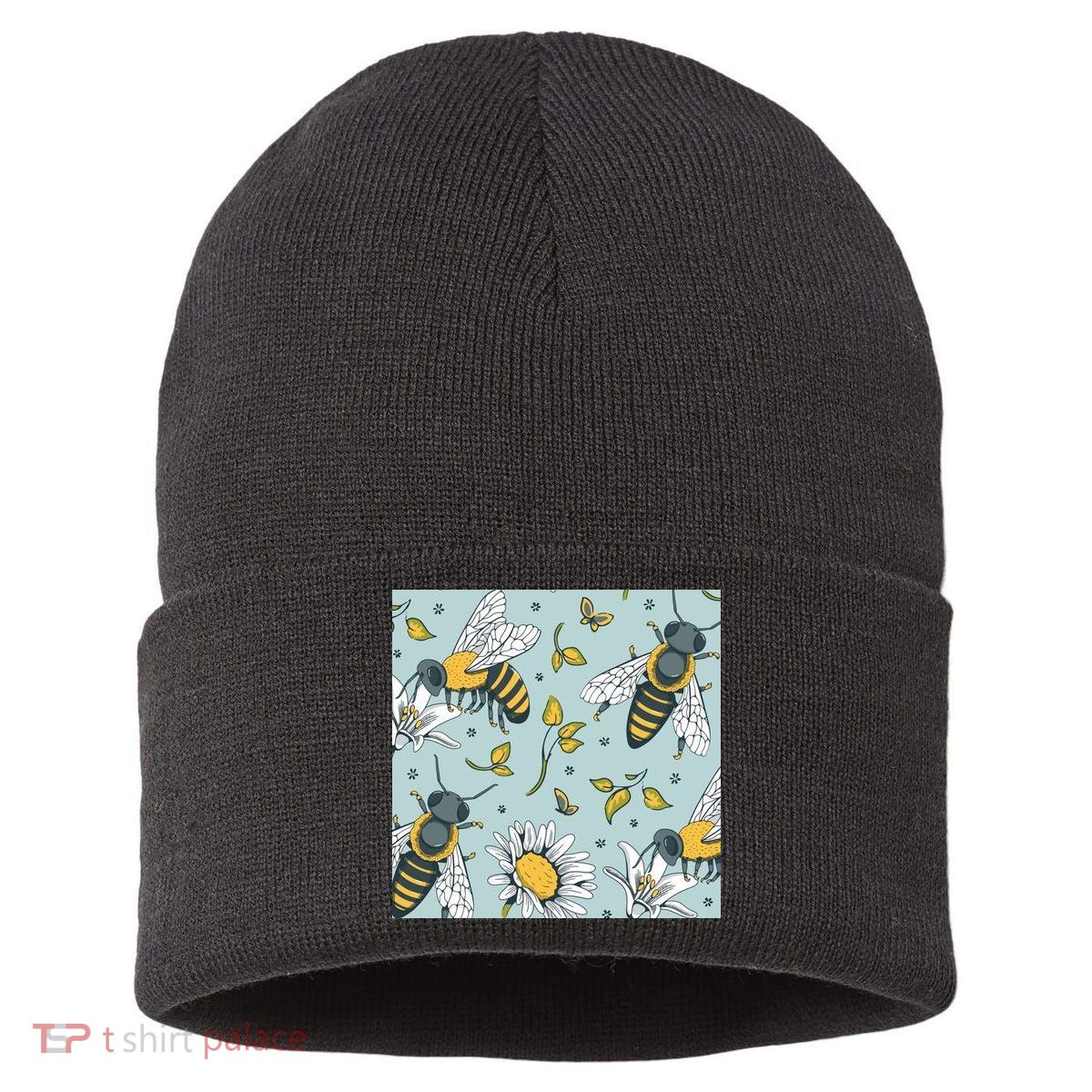 Vintage Bees Daisy Floral Sustainable Knit Beanie