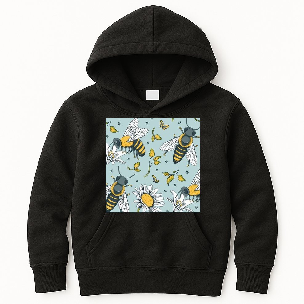 Vintage Bees Daisy Floral Kids Hoodie