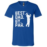 Vintage Best Dad By Par Golfer Funny Daddy Golf Fathers Day Cool Gift V-Neck T-Shirt