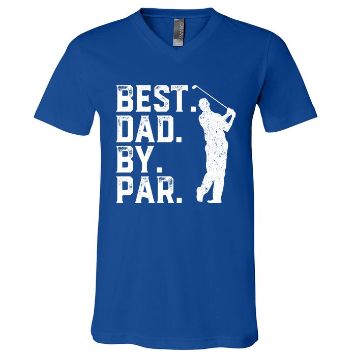 Vintage Best Dad By Par Golfer Funny Daddy Golf Fathers Day Cool Gift V-Neck T-Shirt