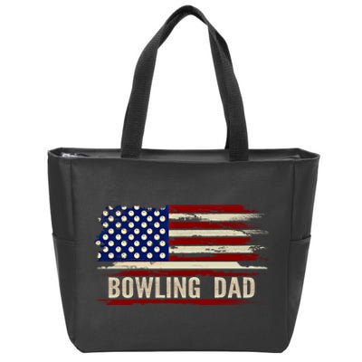 Vintage Bowling Dad American Usa Flag Bowler/Bowl Gift Zip Tote Bag