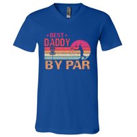 Vintage Best Daddy By Par Disk Golf Funny Fathers Day Funny Gift V-Neck T-Shirt