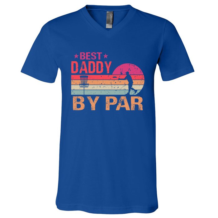 Vintage Best Daddy By Par Disk Golf Funny Fathers Day Funny Gift V-Neck T-Shirt