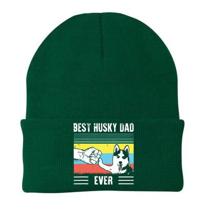 Vintage Best Dog Dad Ever Siberian Husky Fathers Day Gift Knit Cap Winter Beanie