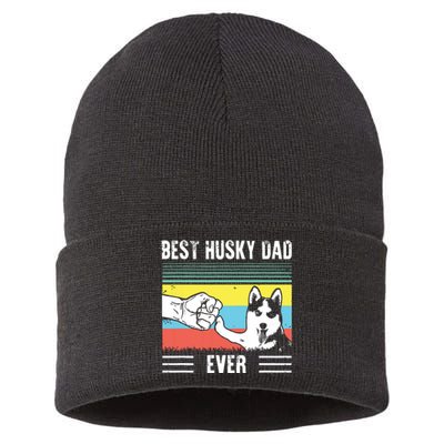 Vintage Best Dog Dad Ever Siberian Husky Fathers Day Gift Sustainable Knit Beanie