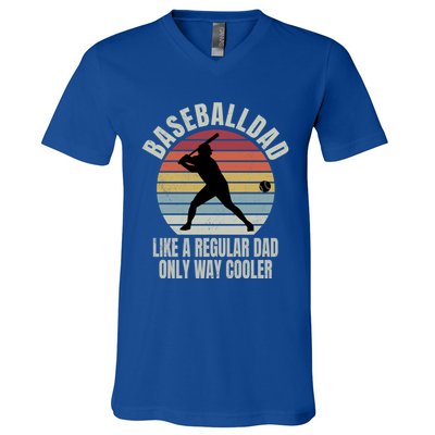 Vintage Baseball Dad Like A Regular Dad But Cooler Funny Gift V-Neck T-Shirt