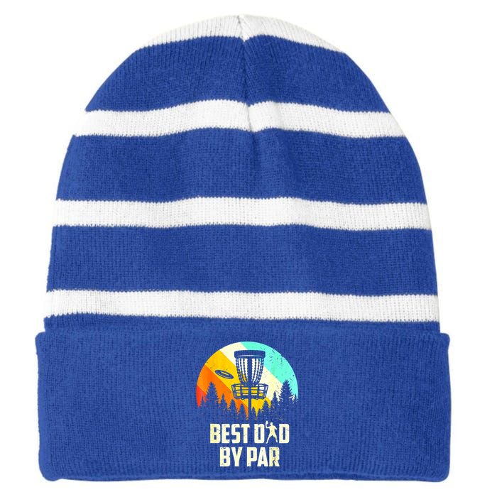 Vintage Best Dad By Par Disc Golf Dad Fathers Day Gift Striped Beanie with Solid Band