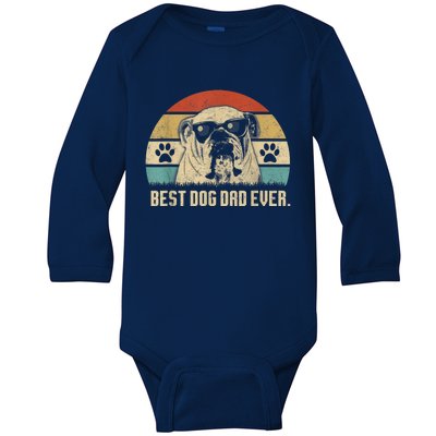 Vintage Best English Bulldog Dad Ever Fathers Day Paw Fur Dog Lovergift Baby Long Sleeve Bodysuit