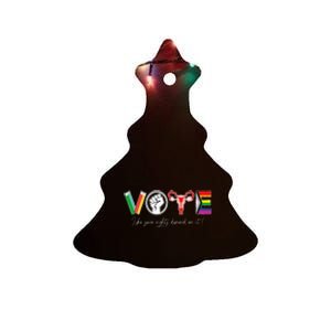 Vote Book Fist Uterus Lgtbq Flag Retro P.R.O Choice Liberal Ceramic Tree Ornament