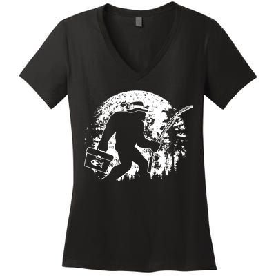 Vintage Big Foot Fishing Women's V-Neck T-Shirt