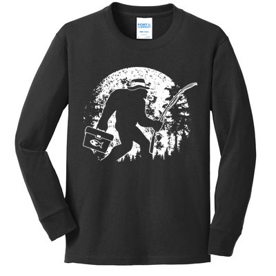 Vintage Big Foot Fishing Kids Long Sleeve Shirt