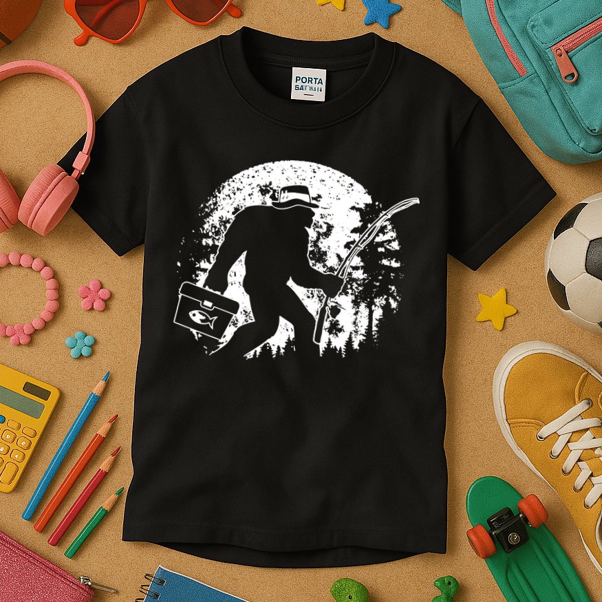 Vintage Big Foot Fishing Kids T-Shirt