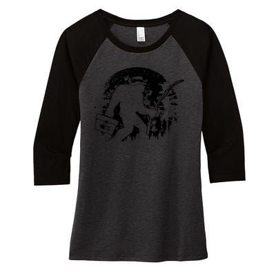 Vintage Big Foot Fishing Women's Tri-Blend 3/4-Sleeve Raglan Shirt