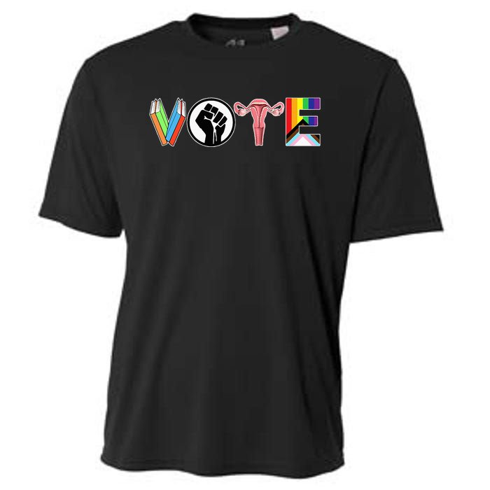 Vote Books Fist Ovaries Lgtbq Cooling Performance Crew T-Shirt