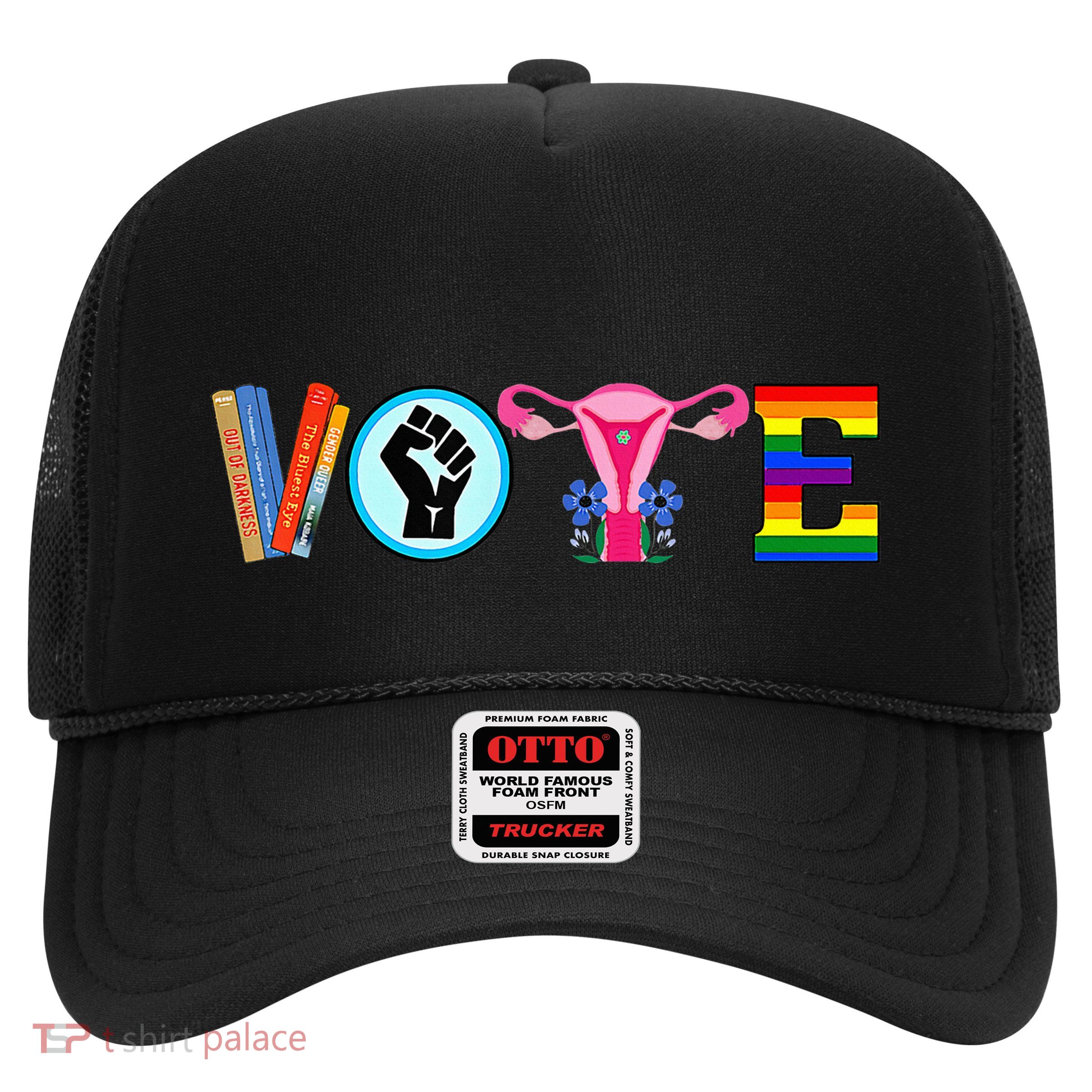 Vote Books Fist Ovaries Lgtbq Trucker Hat